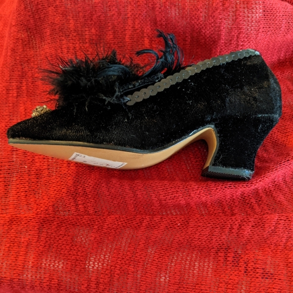 Wayne M Kleski Mini Decorative Shoe Velvet Heel w/ Boa Feathers Sequins Vintage - Picture 5 of 13